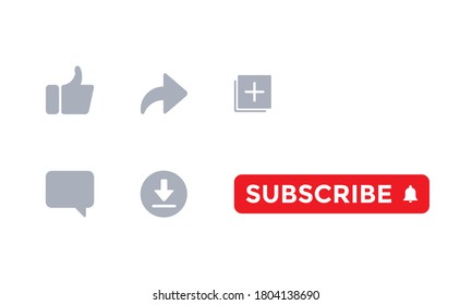 Icon Set for Channel. Like , Comment, Share, Download, Save and Subscribe Button. Flat Vector Illustration