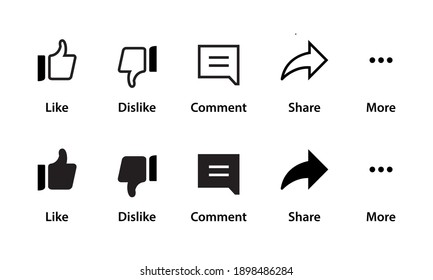 Conjunto de iconos de canal. Como, No Me Gusta, Comentar, Compartir y Más Botón