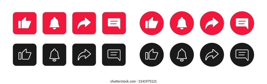 Icon Set For Channel And Social Networks. Like, Comment, Share, And Subscribe Button. Collection Of Subscription Buttons In Icon Shape For Channel, Blog, Social Media. Vector Illustration. EPS 10