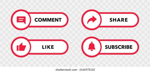 Icon Set For Channel And Social Networks. Like, Comment, Share, And Subscribe Button. Collection Of Subscription Buttons In Icon Shape For Channel, Blog, Social Media. Vector Illustration. EPS 10