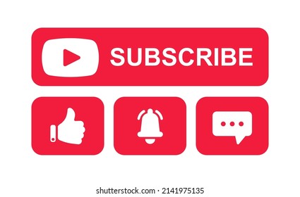 Icon Set For Channel And Social Networks. Like, Comment, Share, And Subscribe Button. Collection Of Subscription Buttons In Icon Shape For Channel, Blog, Social Media. Vector Illustration. EPS 10