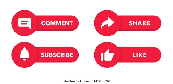 Icon Set For Channel And Social Networks. Like, Comment, Share, And Subscribe Button. Collection Of Subscription Buttons In Icon Shape For Channel, Blog, Social Media. Vector Illustration. EPS 10