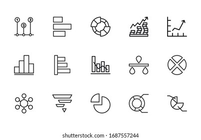 Icon set of chart. Editable vector pictograms isolated on a white background. Trendy outline symbols for mobile apps and website design. Premium pack of icons in trendy line style.
