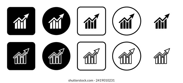 Icon set of chart up symbol. Filled, outline, black and white icons set, flat style.  Vector illustration on white background