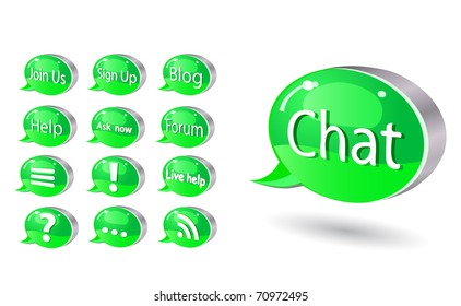 Icon set of chat, forum, blog, rss, help. Vector illustration isolated on white background