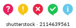 Icon set of check mark, cross, question mark, exclamation point, information icon. FAQ sign. Tick, question, information and answers mark. Help symbol. Vector illustration
