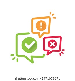 Icon set of check mark, cross, exclamation mark, information icon. FAQ sign.