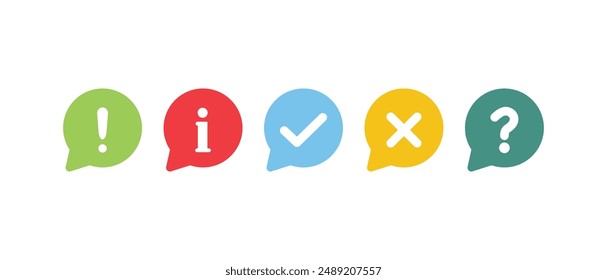icon set check mark question information cross sign flat design isolated white background