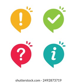 Conjunto de iconos de marca de verificación, signo de interrogación, signo de exclamación, icono de información. 