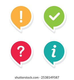 Icon set of check mark, question mark, exclamation point, information icon.
