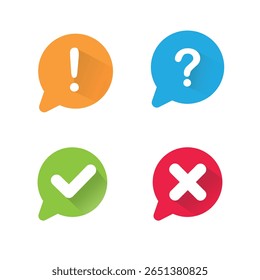 Ícone conjunto de marca de verificação, ponto de interrogação, ponto de exclamação, ícone. 