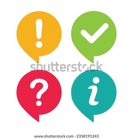 Icon set of check mark, question mark, exclamation point, information icon. 