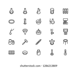 Icon Set of Chemistry Lab Equipment. Outline Style. 48x48 Pixel Perfect