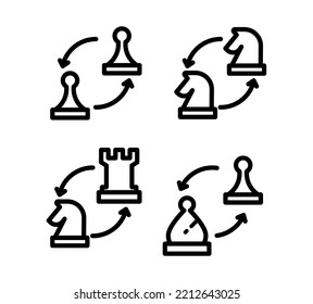 Icon Set Chess, Game needs strategy and tactic, editable stroke.