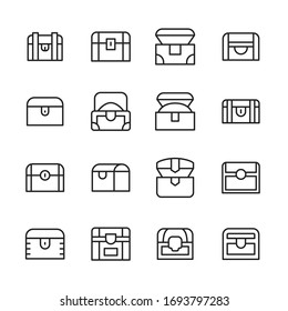 Icon set of chest. Editable vector pictograms isolated on a white background. Trendy outline symbols for mobile apps and website design. Premium pack of icons in trendy line style.
