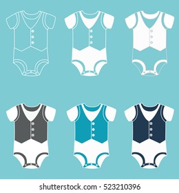 Icon set children's clothes for newborn baby boy. Bodysuit for a boy. Vector illustration.