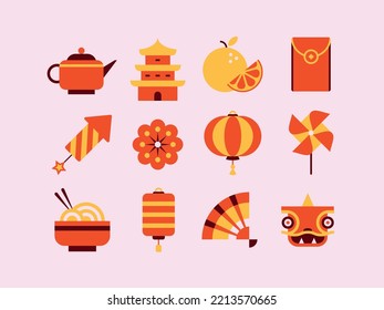 Icon set for the Chinese New Year. Pack of Chinese pictograms.