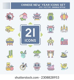 Icon Set Chinese New Year. related to Education symbol. doodle style. simple design editable