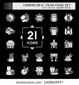 Icon Set Chinese New Year. related to Education symbol. glossy style. simple design editable