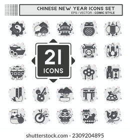 Icon Set Chinese New Year. related to Education symbol. comic style. simple design editable