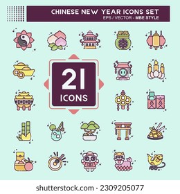 Icon Set Chinese New Year. related to Education symbol. MBE style. simple design editable