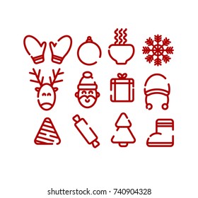 ?hristmas icon set. Christmas icons vector. Santa claus, reindeer, xmas tree, ball, snowflake, stocking, cup. Stock vector