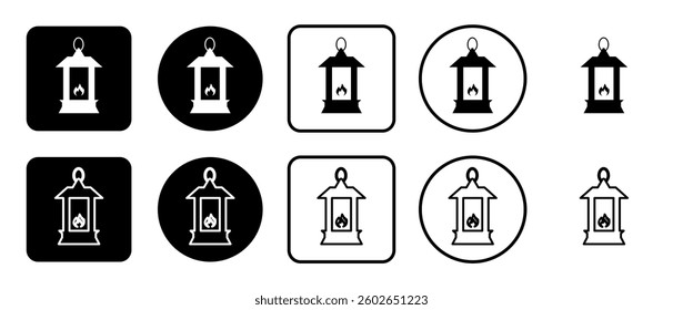 Icon set of Christmas lantern. Filled, outline, black and white icons set, flat style.  Vector illustration on white background
