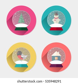 Icon set of Christmas snowball, long shadow, flat design style.