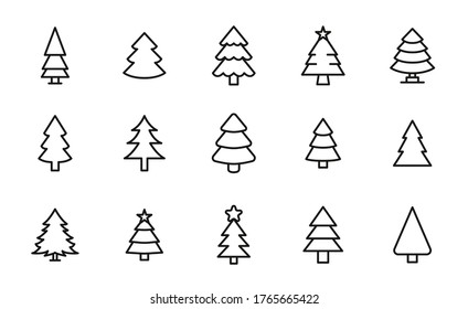 Icon set of christmas tree. Editable vector pictograms isolated on a white background. Trendy outline symbols for mobile apps and website design. Premium pack of icons in trendy line style.