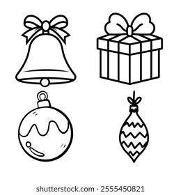 Icon set christmas set vector. Line art style Christmas. Holiday winter logo. Cute vector isolated on white.