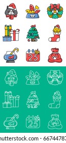 Icon set Christmas's cat lover concept, vector and line art.
