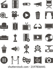 Icon set of cinema and film with solid style and black color