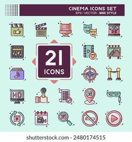 Icon Set Cinema. related to Film symbol. MBE style. simple design illustration