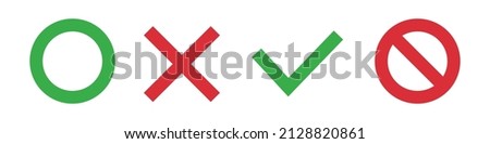 Icon set of circle, cross, check mark and stop mark. Vectors.