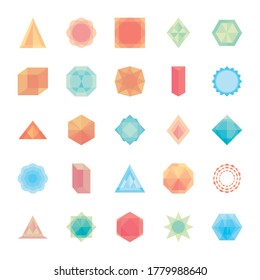icon set of circles and geometric shapes over white background, flat style, vector illustration