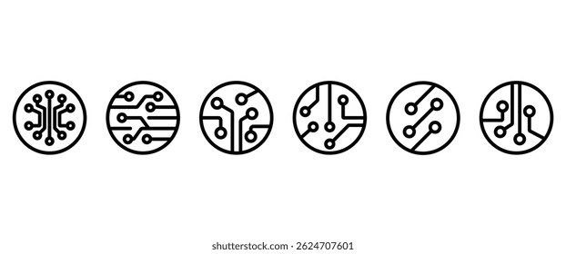 Icon set of Circuit board. Electronic components line icons set. This set includes electronic components icons in transparent background in vector. Editable stroke. Eps10