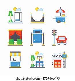 Icon Set City Life for different seasons Color