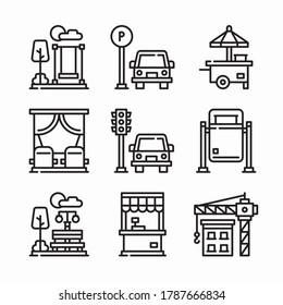 Línea de configuración de iconos Vida de la ciudad para diferentes temporadas