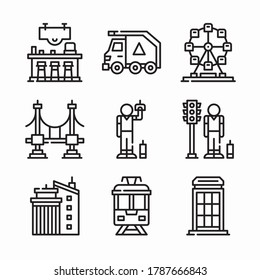 Línea de configuración de iconos Vida de la ciudad para diferentes temporadas