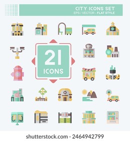 Icon Set City. related to Building symbol. flat style. simple design illustration