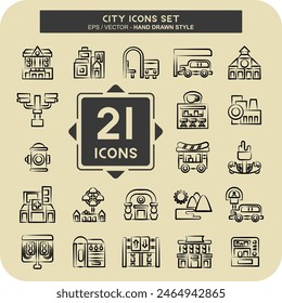 Icon Set City. related to Building symbol. hand drawn style. simple design illustration