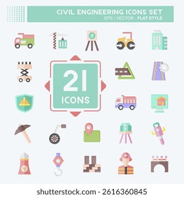 Icon Set Civil Engineering. related to Education symbol. flat style. editable