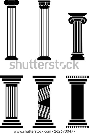icon set of classical building with columns representing ancient architecture, linear style icon. historic designs. Editable stroke width symbols elements infographics for web transparent background