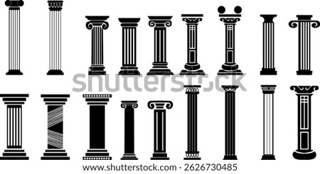 icon set of classical building with columns representing ancient architecture, linear style icon. historic designs. Editable stroke width symbols elements infographics for web transparent background