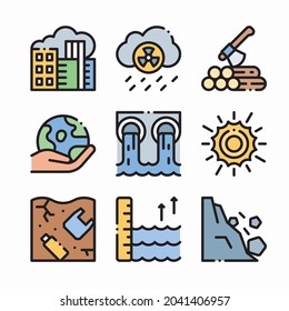 Icon Set Climate Change für verschiedene Jahreszeiten Farbe