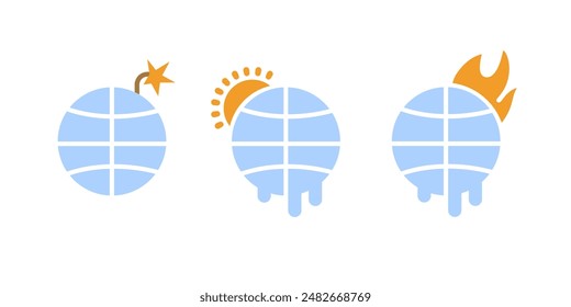 Icon Set for Climate Change and Environmental Impact.