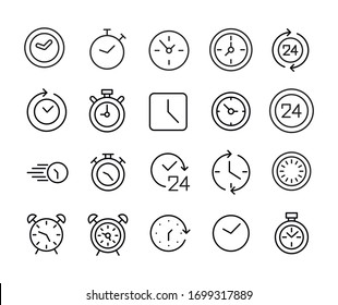 Icon set of clock. Editable vector pictograms isolated on a white background. Trendy outline symbols for mobile apps and website design. Premium pack of icons in trendy line style.