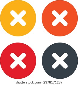 Icon set of close, exit, delete, cancel, remove. Round, circle icons, flat vector illustrations, isolated on white, transparent background