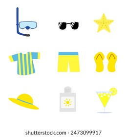Icon set of clothes and accessories summer beach fashion isolated on white background