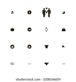 icon set Clothes with businessman, 30 temperature, suitcase and purse